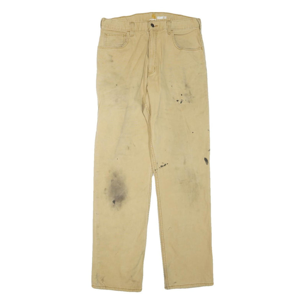 CARHARTT Mens Cotton Blend Beige Regular Straight Trousers W33 L34 Relaxed Fit