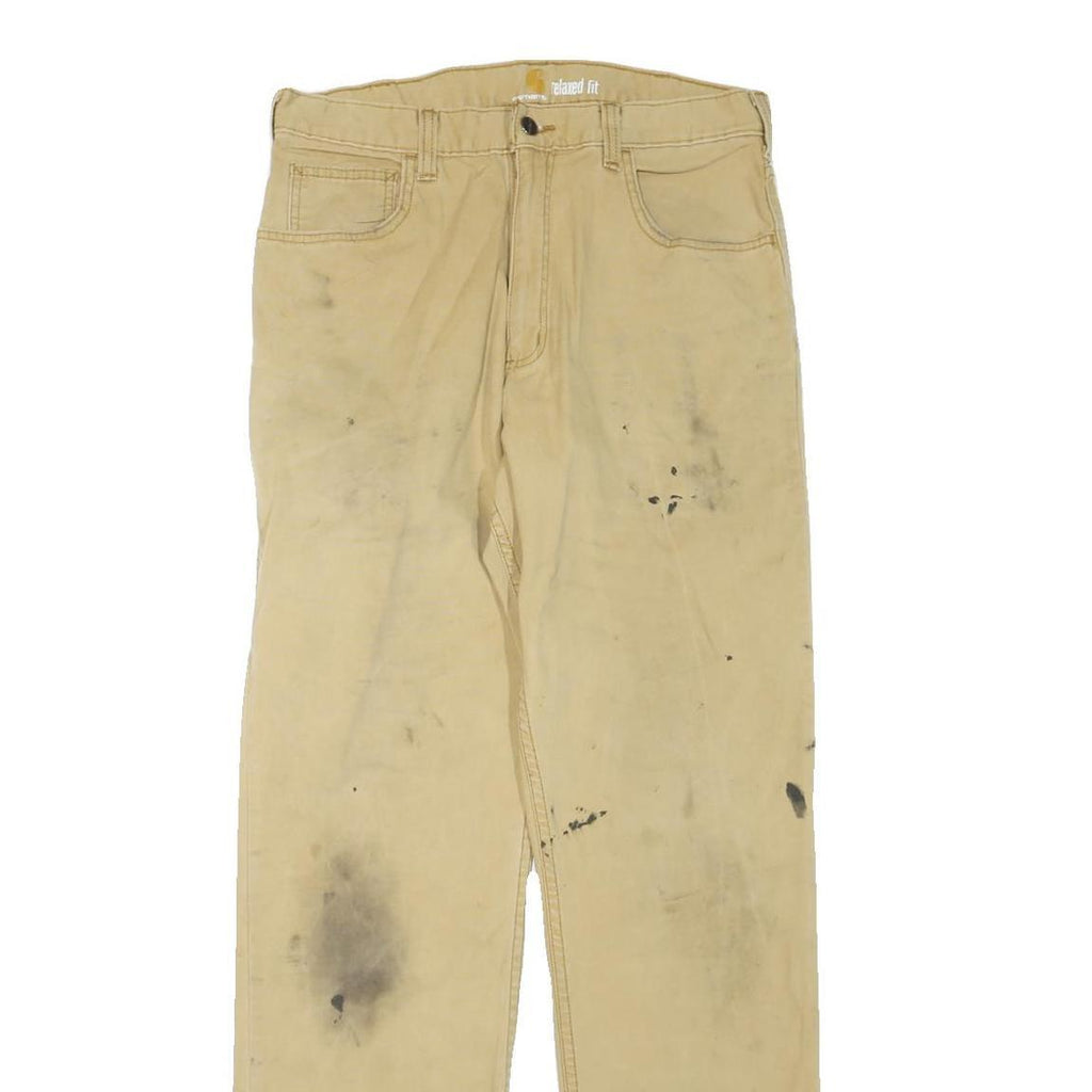 CARHARTT Mens Cotton Blend Beige Regular Straight Trousers W33 L34 Relaxed Fit
