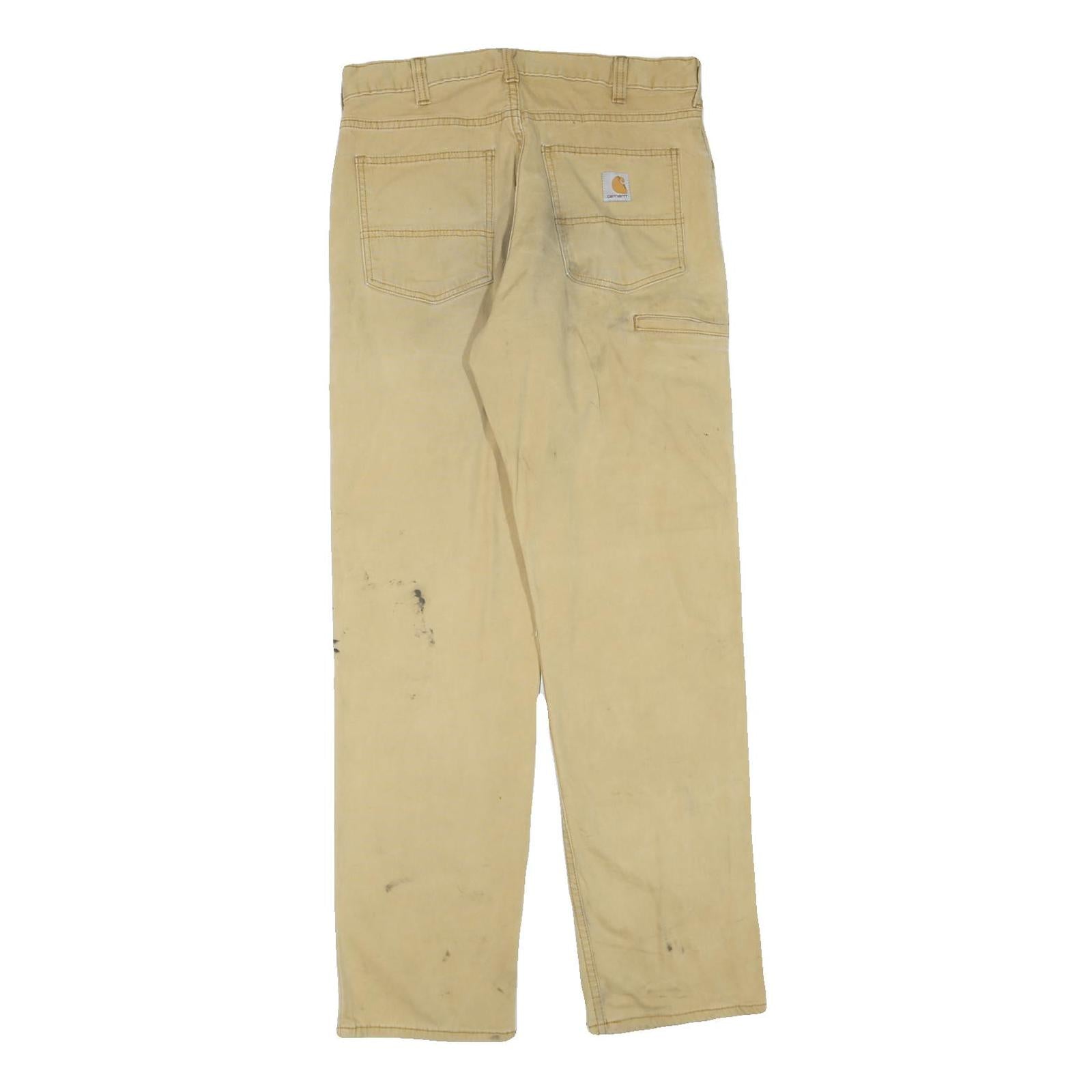 CARHARTT Mens Cotton Blend Beige Regular Straight Trousers W33 L34 Relaxed Fit