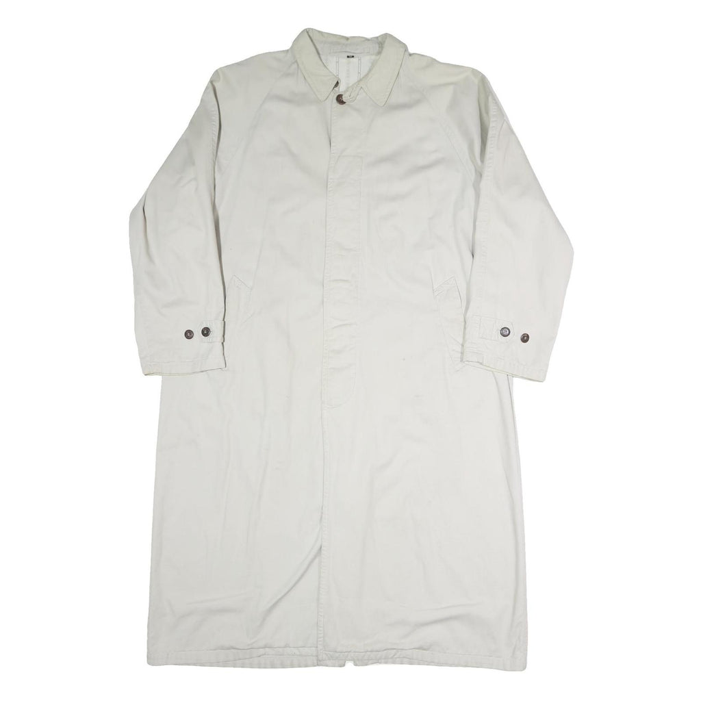 Mens White Button Front Long Sleeve Polyester Blend Jacket L Plain Stylish