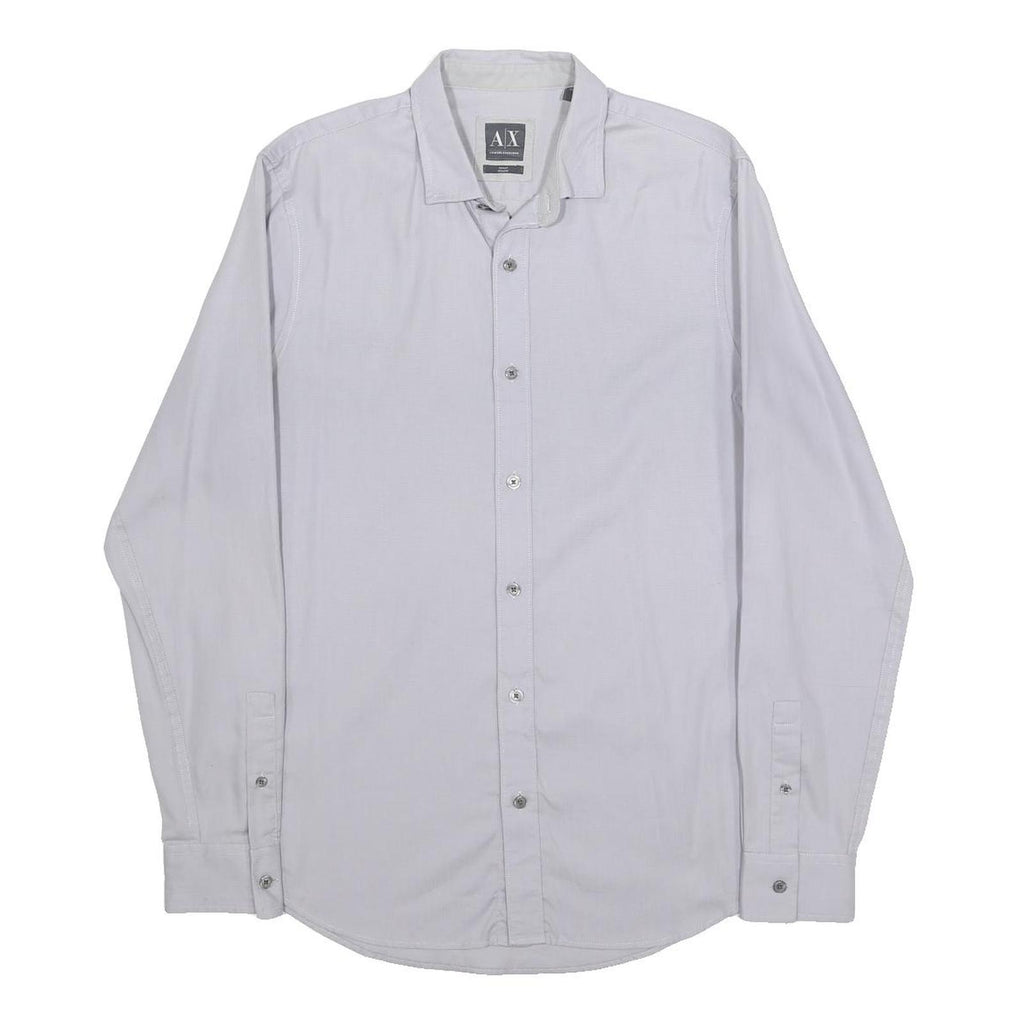 ARMANI EXCHANGE Mens White Plain Cotton Shirt S Casual Long Sleeve Summer
