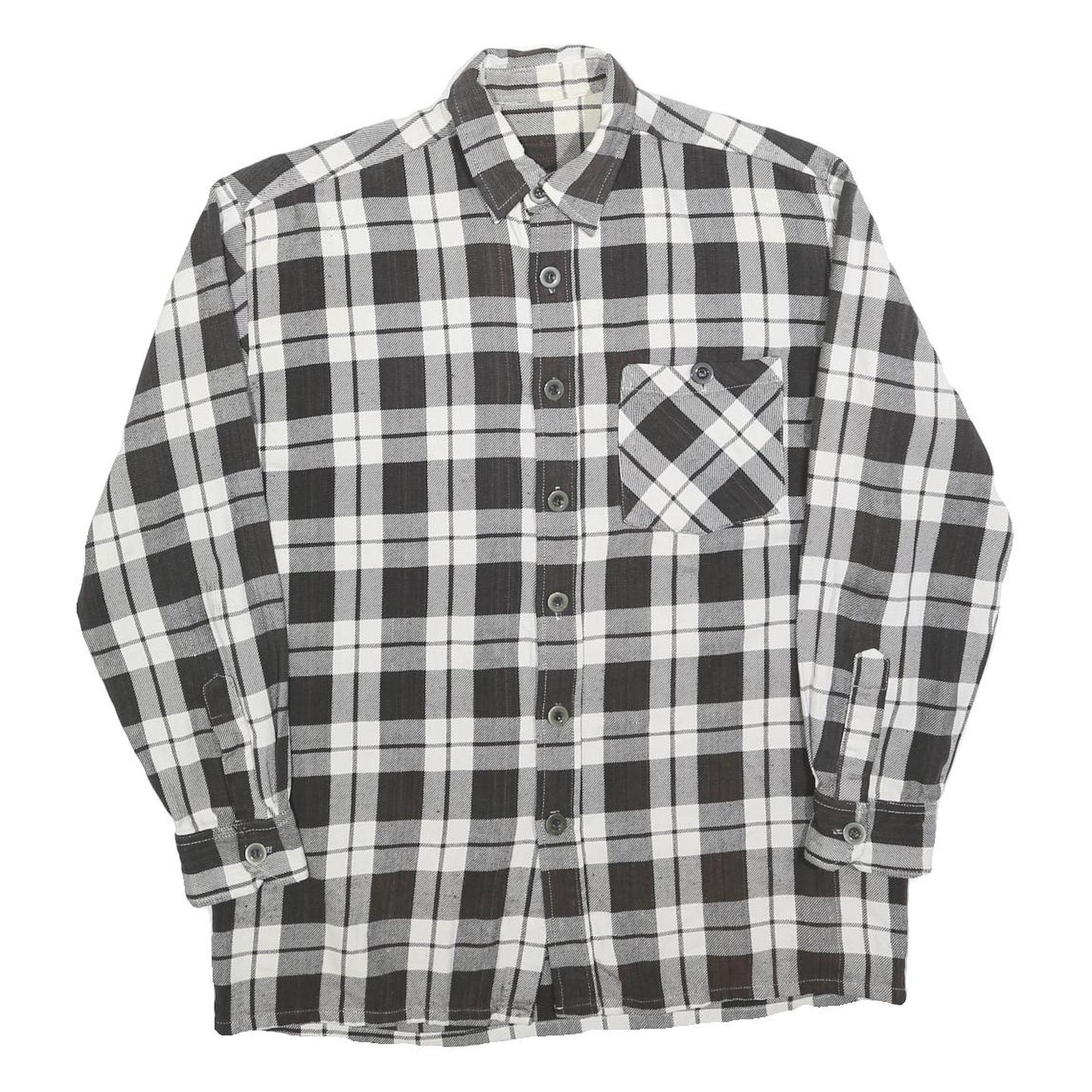 Mens Black & White Checked Shirt L Cotton Blend Comfortable Long Sleeve Casual