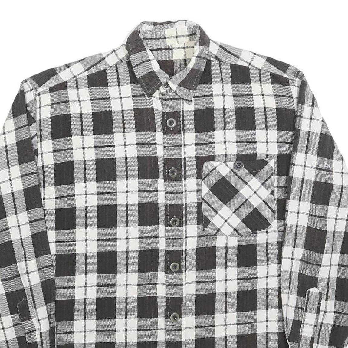 Mens Black & White Checked Shirt L Cotton Blend Comfortable Long Sleeve Casual