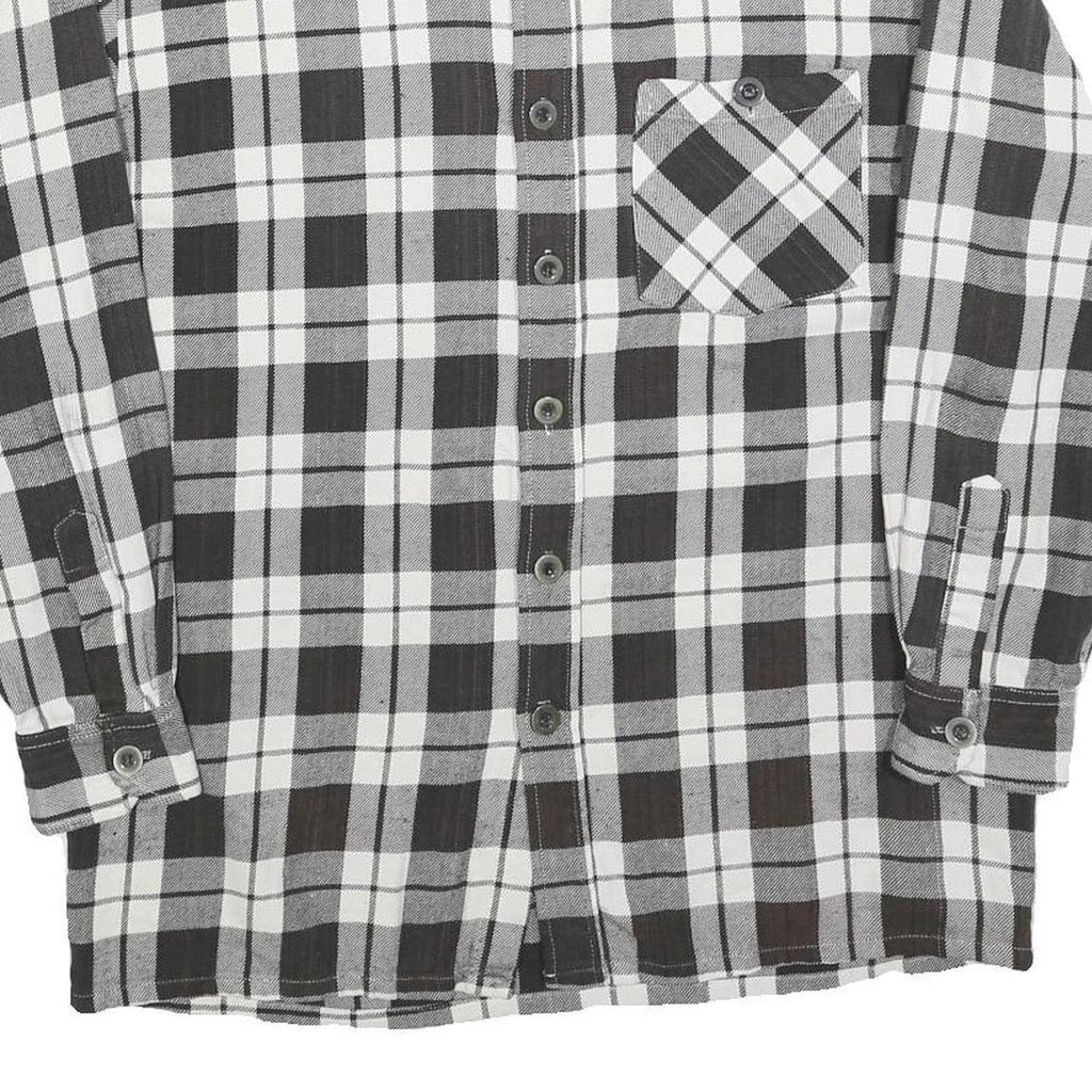 Mens Black & White Checked Shirt L Cotton Blend Comfortable Long Sleeve Casual