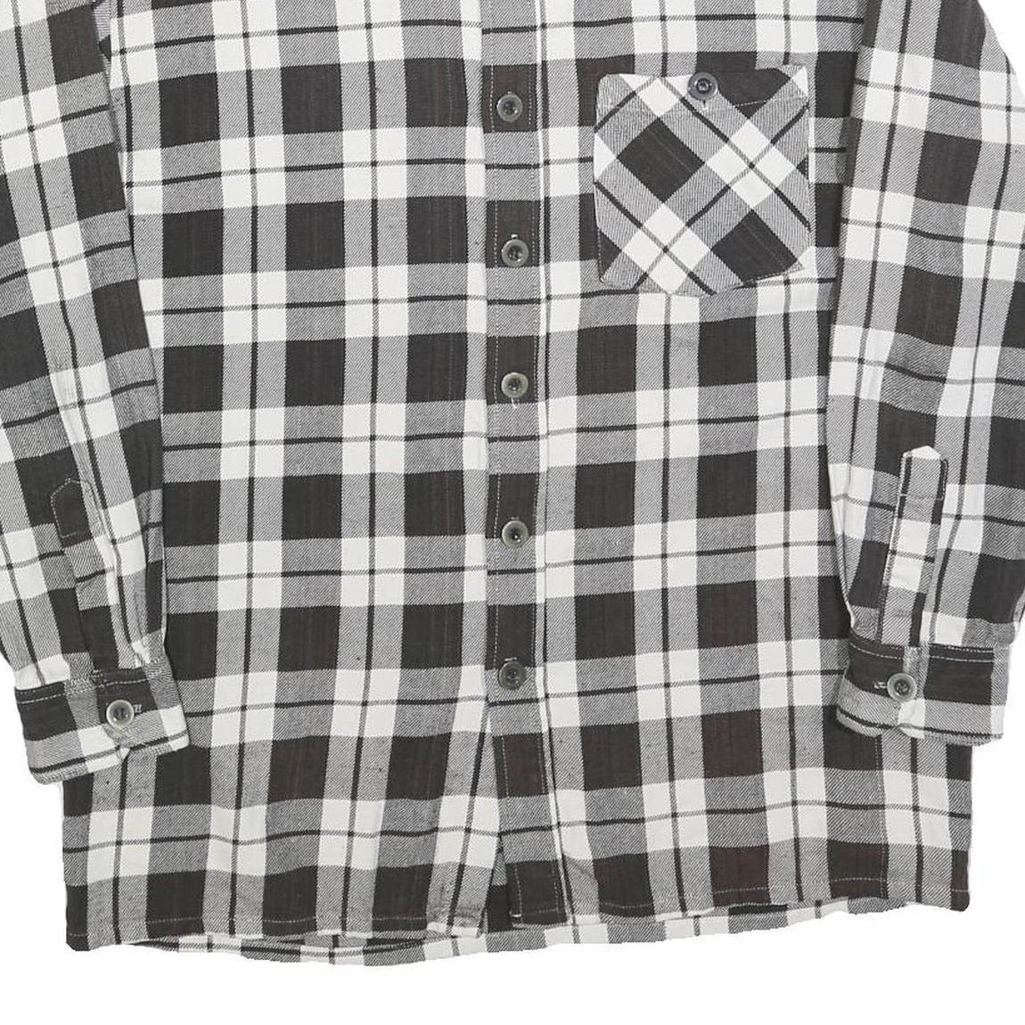 Mens Black & White Checked Shirt L Cotton Blend Comfortable Long Sleeve Casual