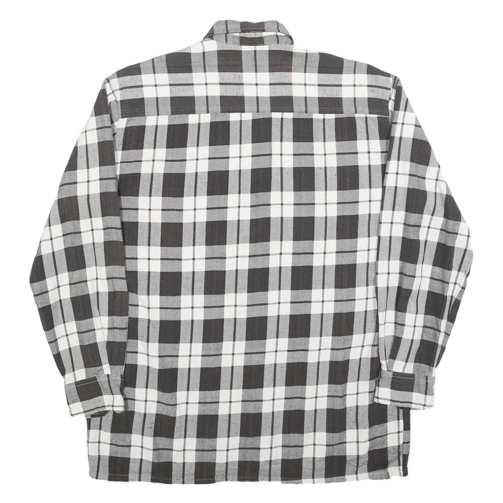 Mens Black & White Checked Shirt L Cotton Blend Comfortable Long Sleeve Casual