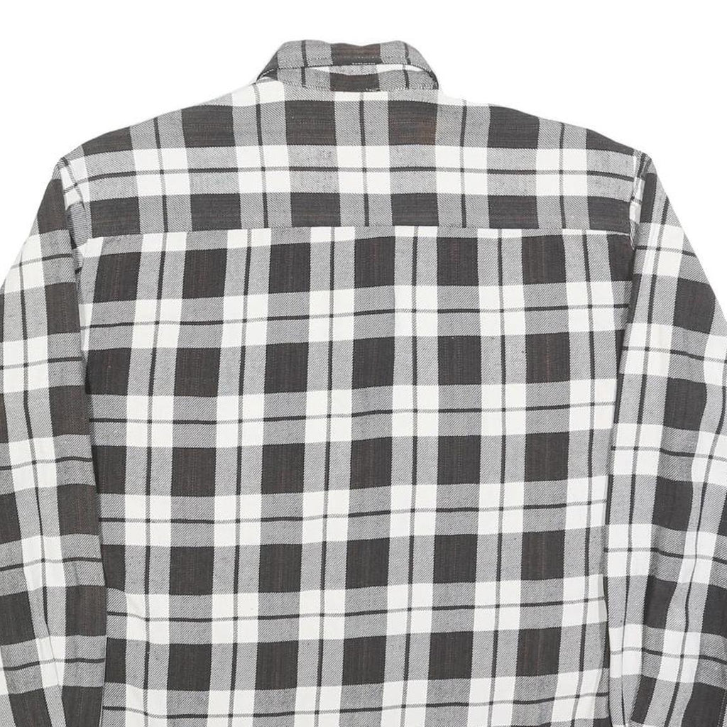 Mens Black & White Checked Shirt L Cotton Blend Comfortable Long Sleeve Casual