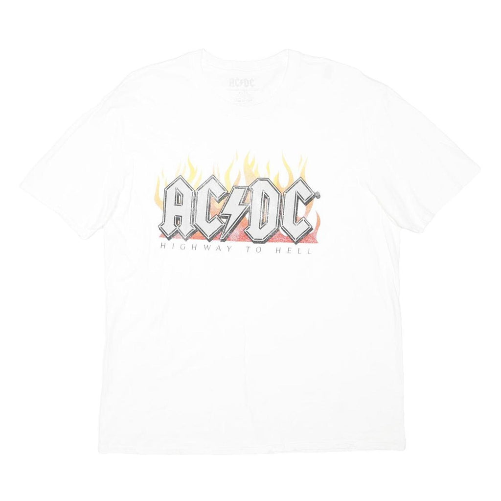 ACDC Mens White Highway To Hell Graphic T-Shirt XL Short Sleeve Crew Neck