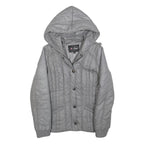 GUESS Womens Grey Hooded Quilted Jacket S Polyester Blend Zip Casual Outerwear