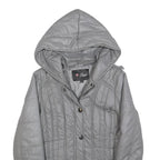 GUESS Womens Grey Hooded Quilted Jacket S Polyester Blend Zip Casual Outerwear
