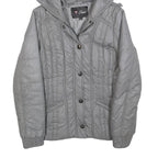 GUESS Womens Grey Hooded Quilted Jacket S Polyester Blend Zip Casual Outerwear