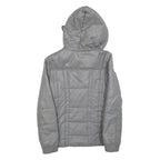 GUESS Womens Grey Hooded Quilted Jacket S Polyester Blend Zip Casual Outerwear
