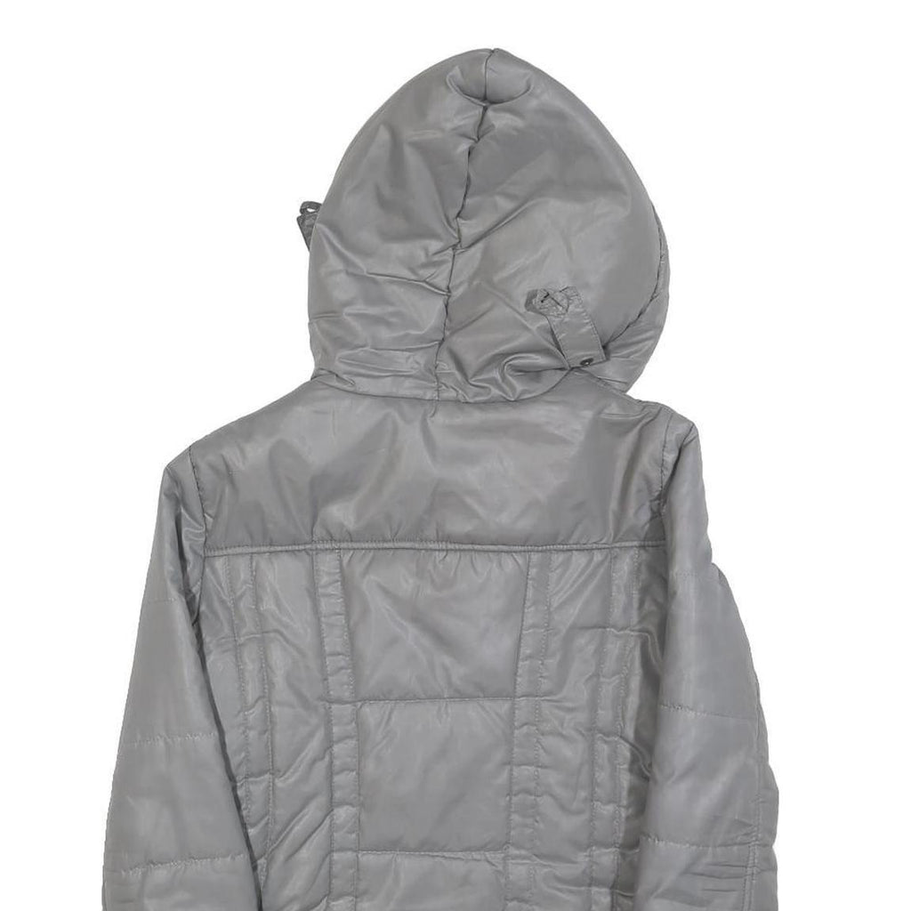 GUESS Womens Grey Hooded Quilted Jacket S Polyester Blend Zip Casual Outerwear