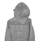 GUESS Womens Grey Hooded Quilted Jacket S Polyester Blend Zip Casual Outerwear