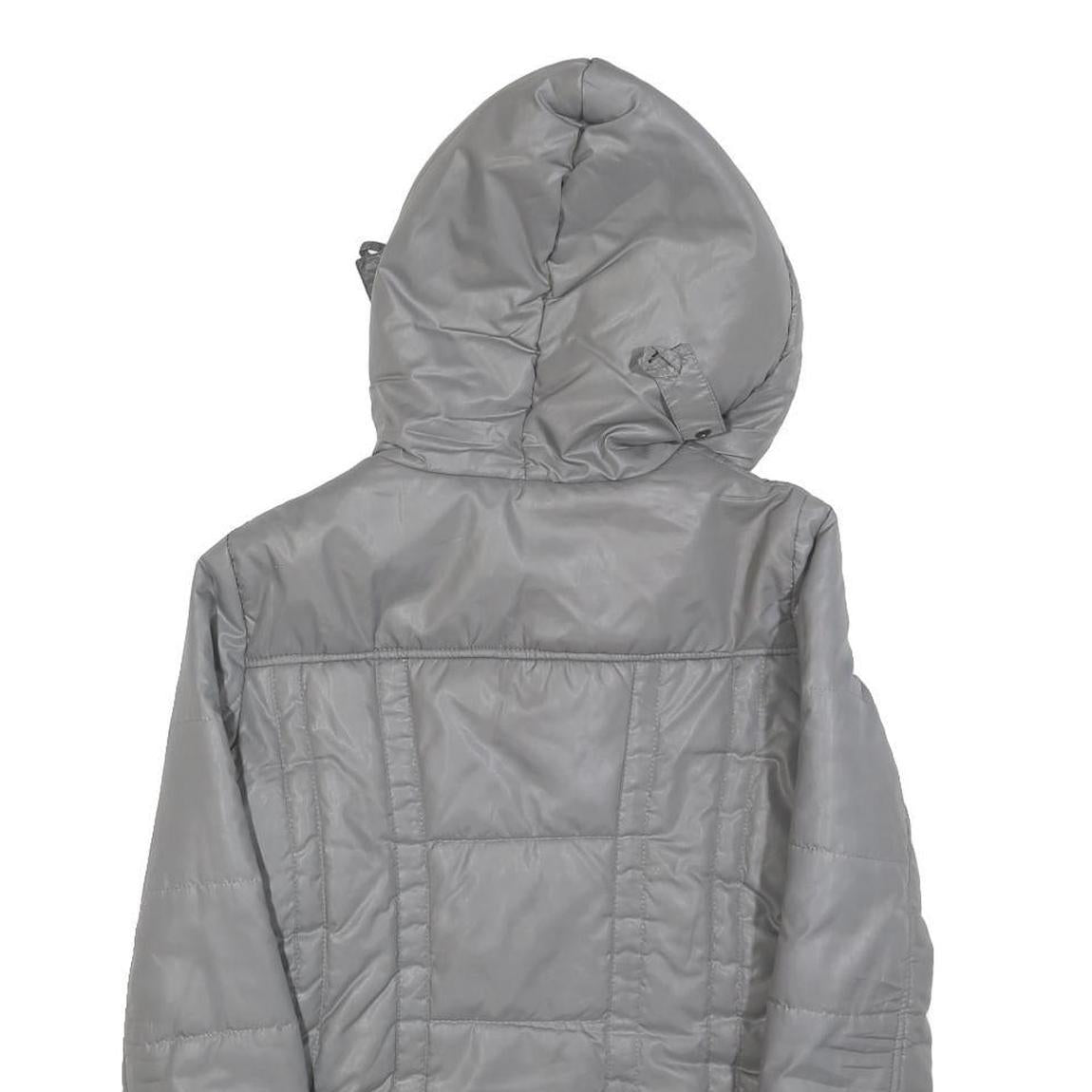 GUESS Womens Grey Hooded Quilted Jacket S Polyester Blend Zip Casual Outerwear