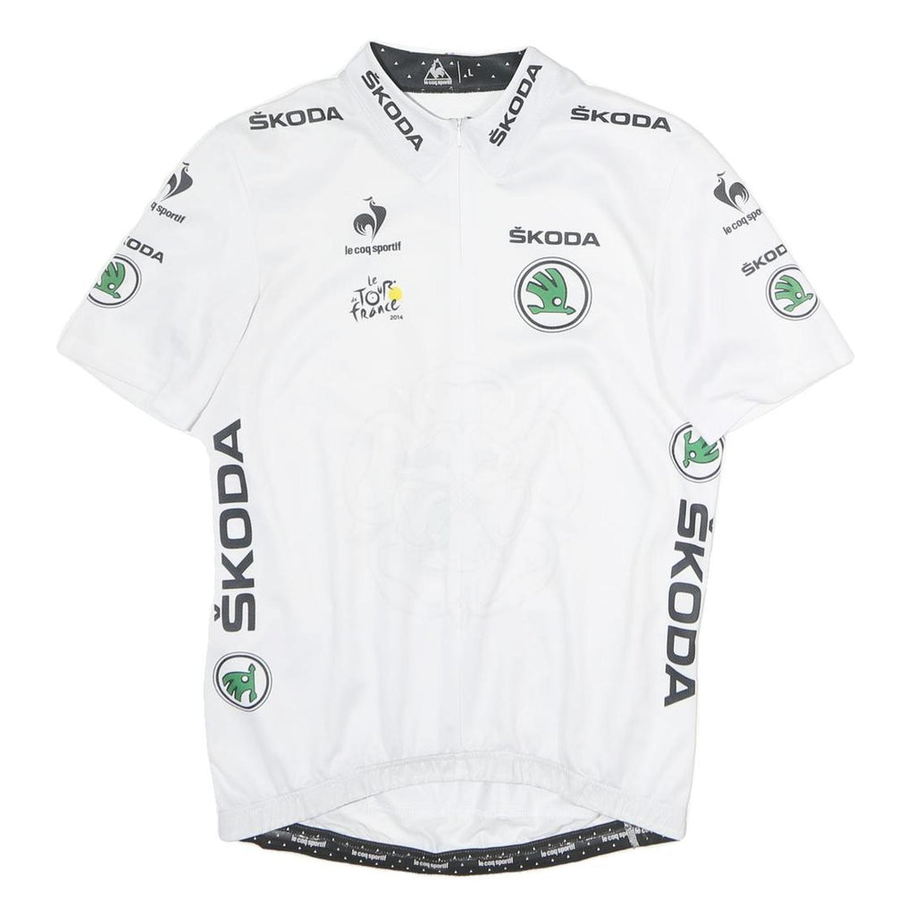 LE COQ SPORTIF Mens White Tour De France Cycling Jersey L Short Sleeve Zip