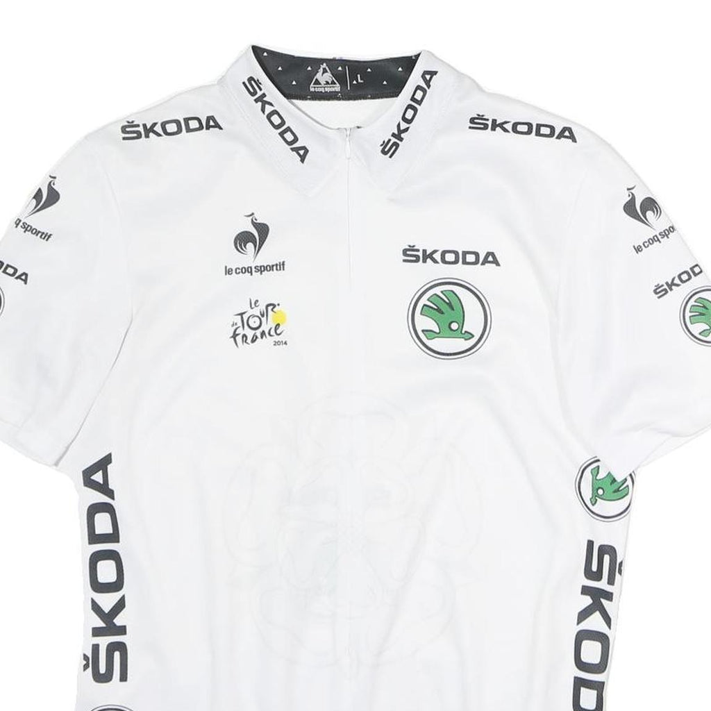 LE COQ SPORTIF Mens White Tour De France Cycling Jersey L Short Sleeve Zip