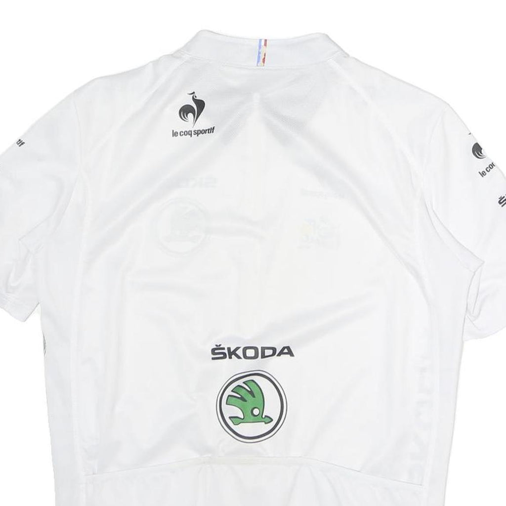 LE COQ SPORTIF Mens White Tour De France Cycling Jersey L Short Sleeve Zip