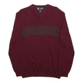 CHAPS Mens Maroon & Brown Plain V-Neck Basic Knit Jumper M Cotton Lightweight