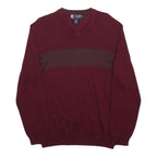 CHAPS Mens Maroon & Brown Plain V-Neck Basic Knit Jumper M Cotton Lightweight