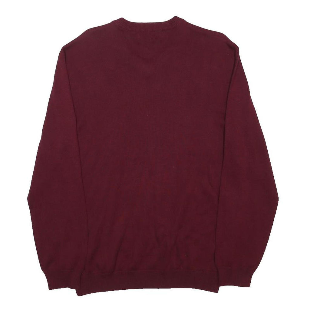 CHAPS Mens Maroon & Brown Plain V-Neck Basic Knit Jumper M Cotton Lightweight