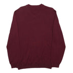 CHAPS Mens Maroon & Brown Plain V-Neck Basic Knit Jumper M Cotton Lightweight