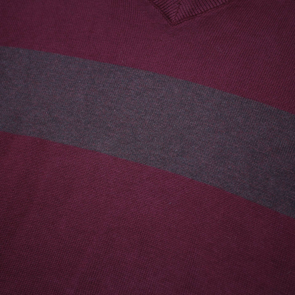 CHAPS Mens Maroon & Brown Plain V-Neck Basic Knit Jumper M Cotton Lightweight