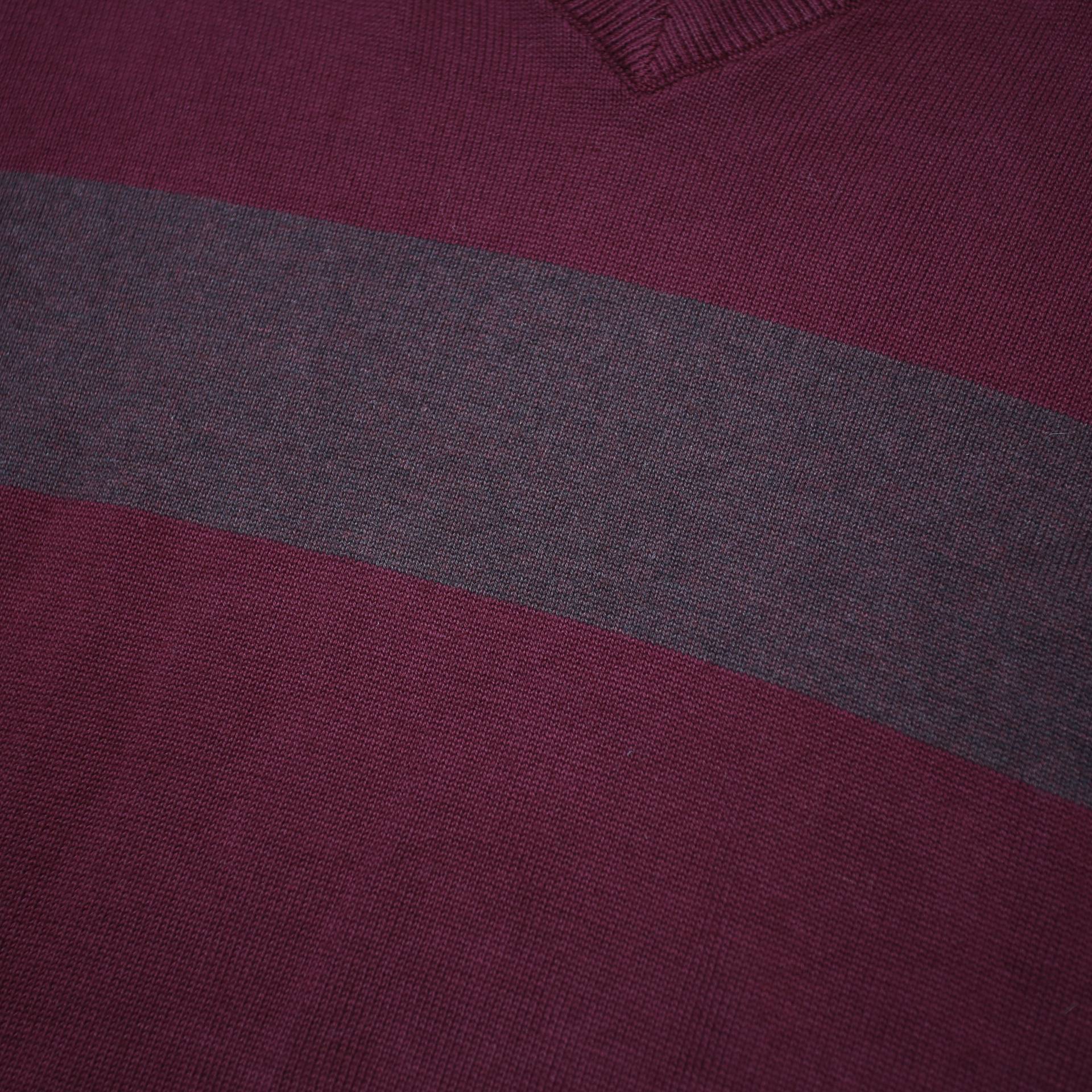CHAPS Mens Maroon & Brown Plain V-Neck Basic Knit Jumper M Cotton Lightweight