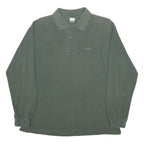 SPALDING Mens Green Long Sleeve Plain Cotton Polo Shirt L Casual Classic