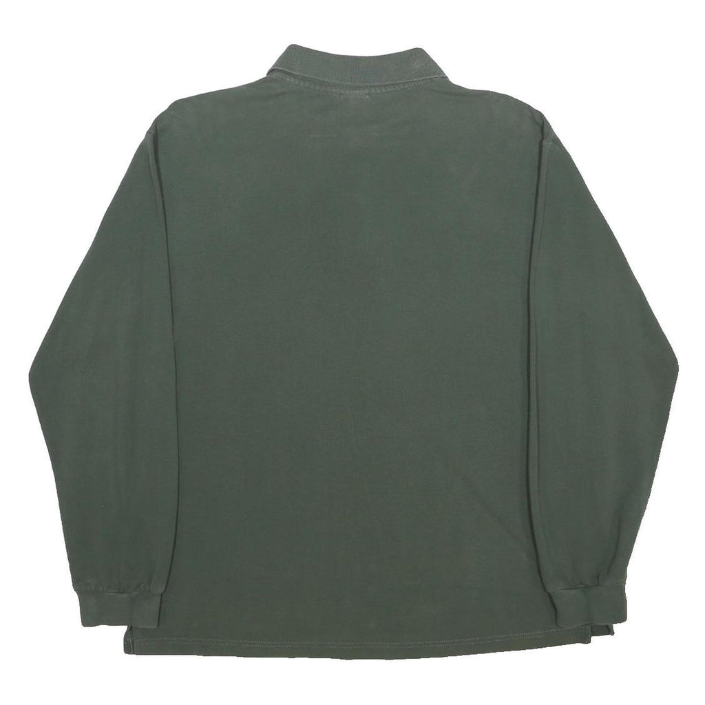 SPALDING Mens Green Long Sleeve Plain Cotton Polo Shirt L Casual Classic
