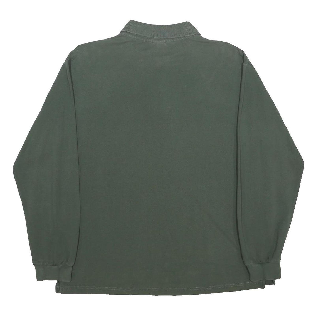 SPALDING Mens Green Long Sleeve Plain Cotton Polo Shirt L Casual Classic
