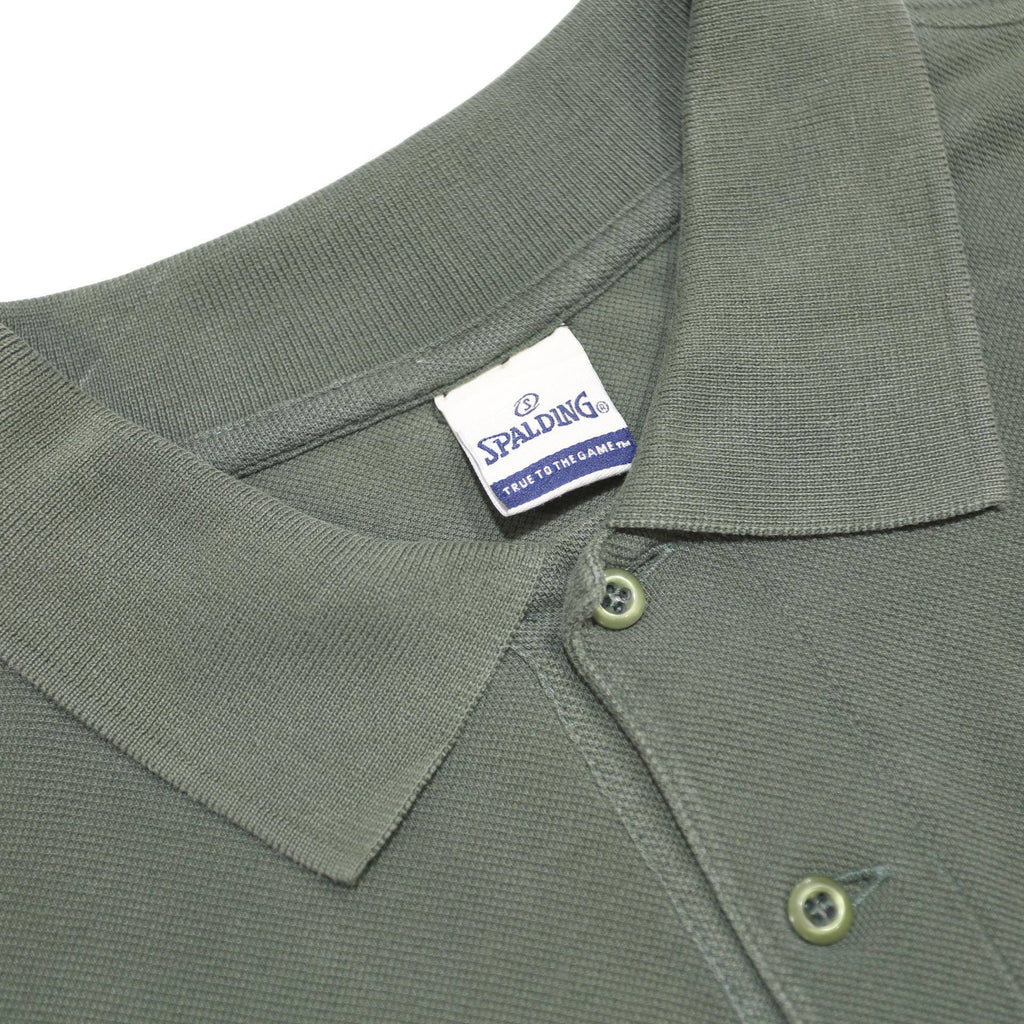 SPALDING Mens Green Long Sleeve Plain Cotton Polo Shirt L Casual Classic
