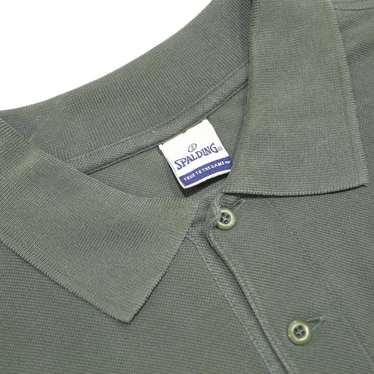 SPALDING Mens Green Long Sleeve Plain Cotton Polo Shirt L Casual Classic