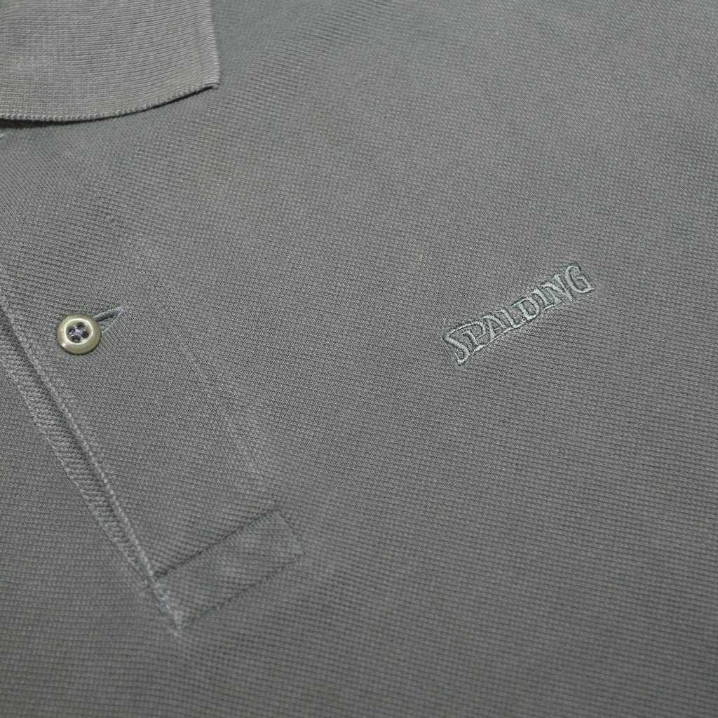 SPALDING Mens Green Long Sleeve Plain Cotton Polo Shirt L Casual Classic