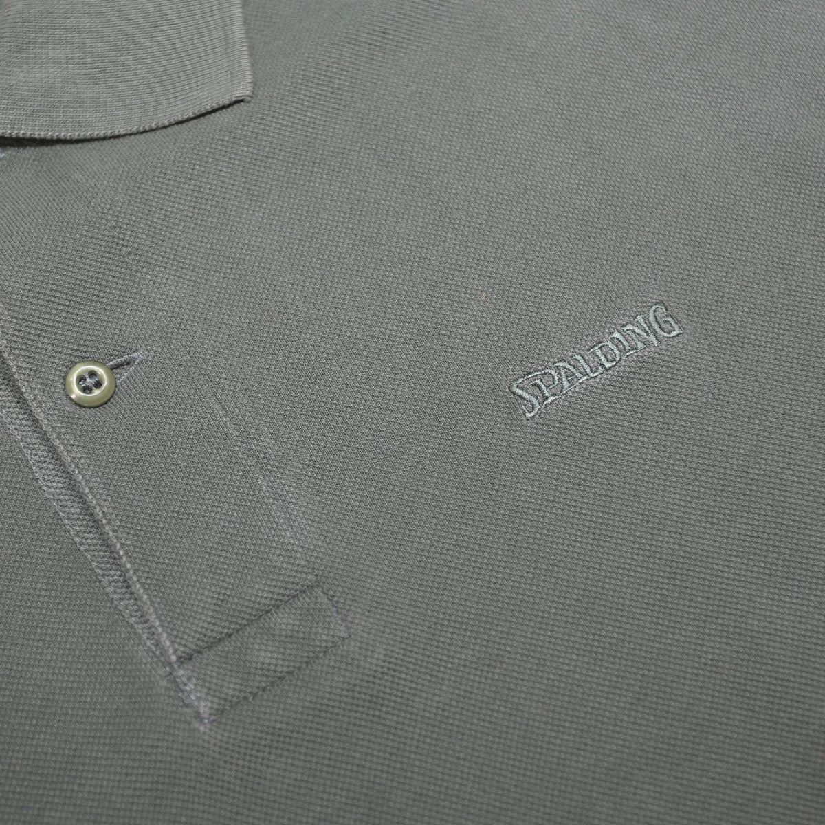 SPALDING Mens Green Long Sleeve Plain Cotton Polo Shirt L Casual Classic