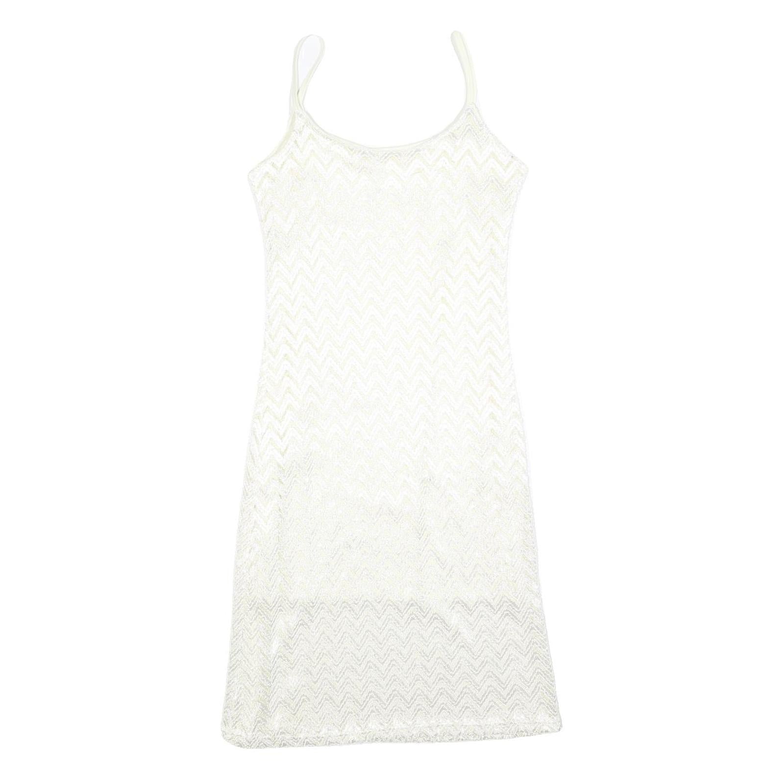 Womens White Polyester Blend Sleeveless Mini Dress Plain Spaghetti Strap Size S