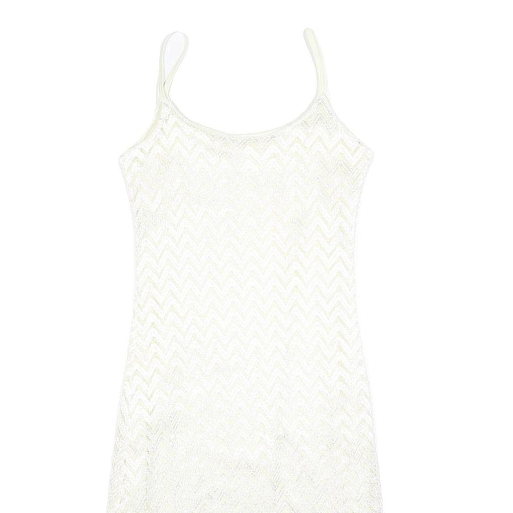 Womens White Polyester Blend Sleeveless Mini Dress Plain Spaghetti Strap Size S