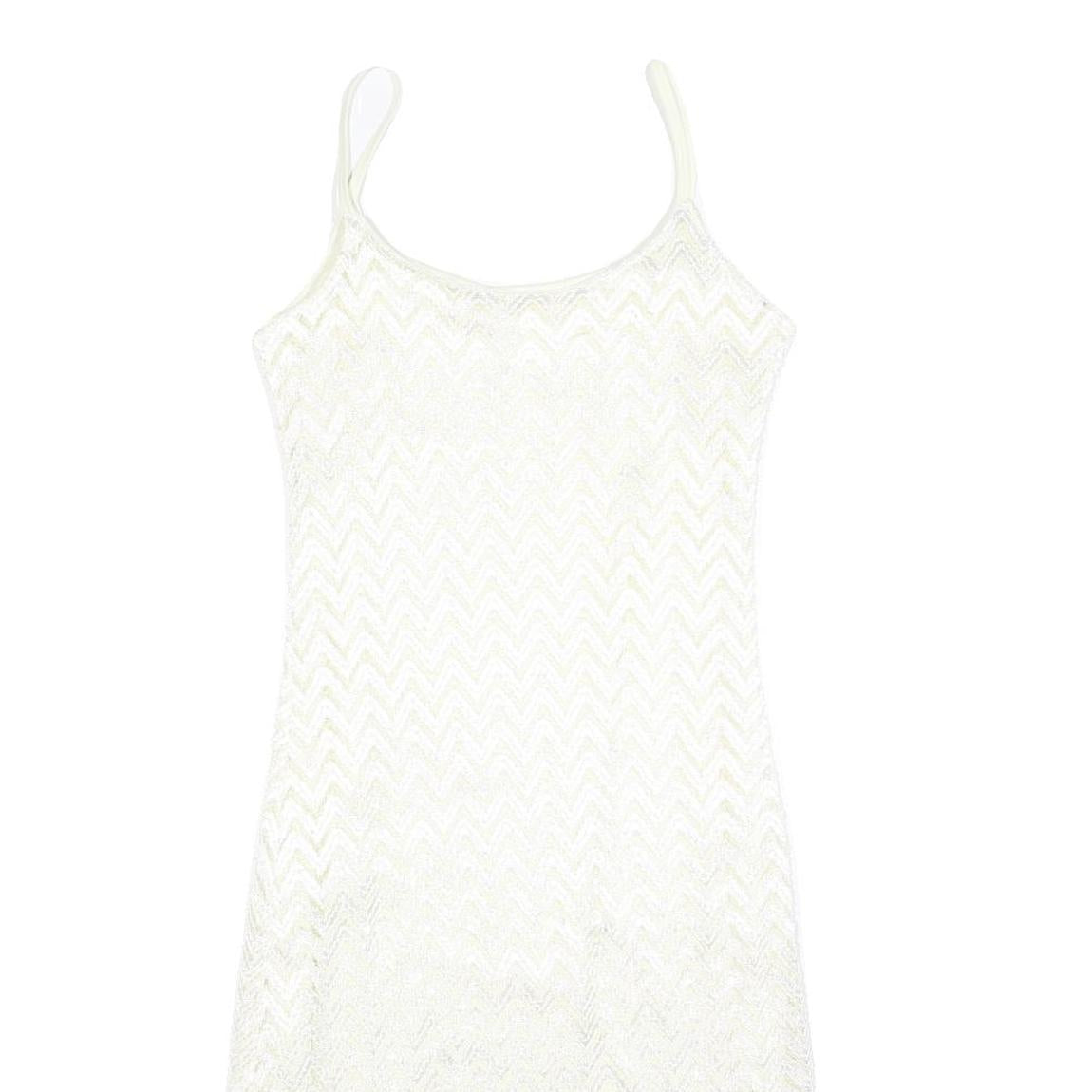 Womens White Polyester Blend Sleeveless Mini Dress Plain Spaghetti Strap Size S