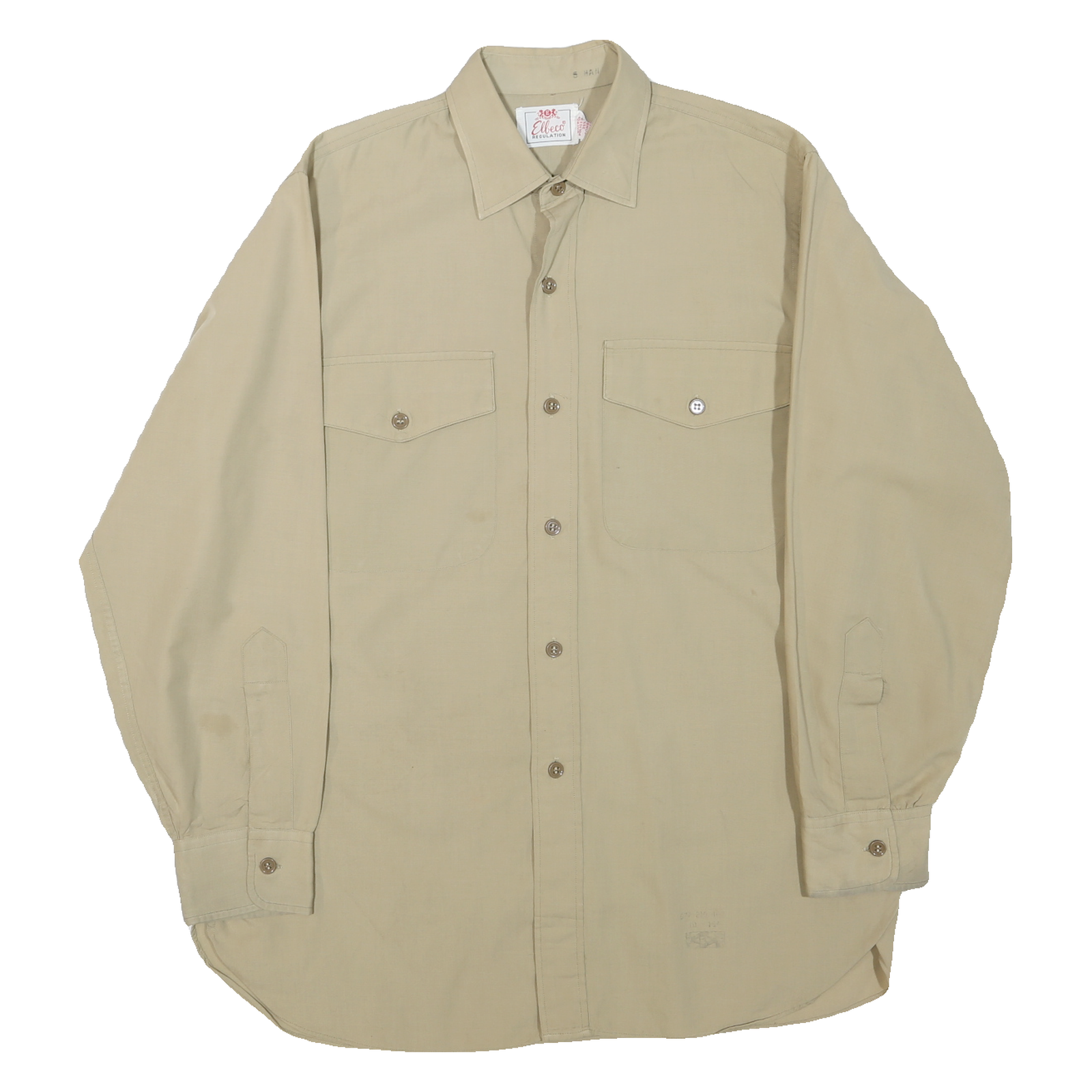 ELLECO REGULATION Mens Beige Shirt L Long Sleeve Button Polyester Blend Classic
