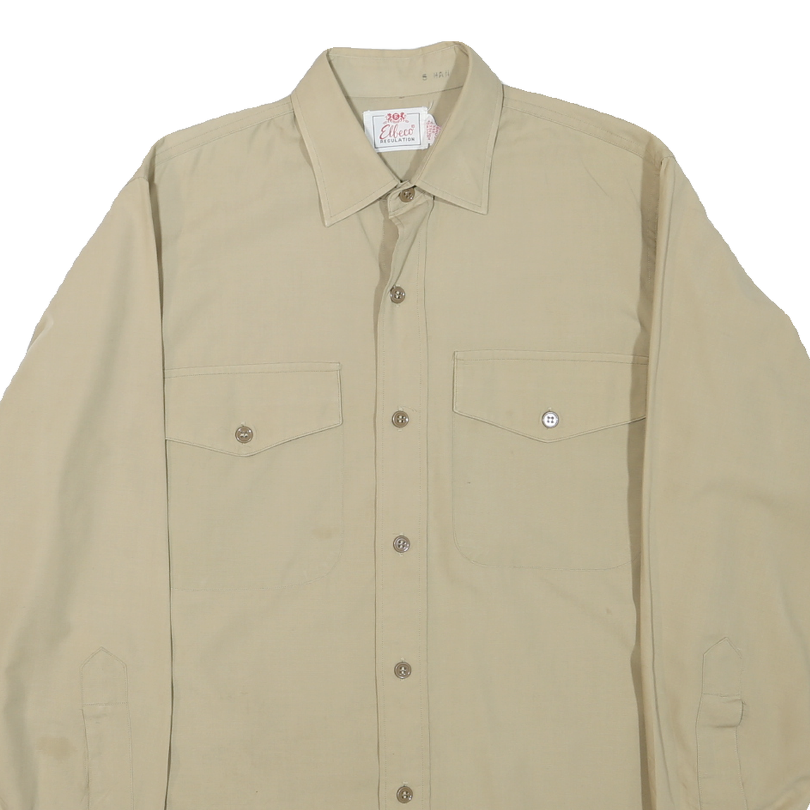 ELLECO REGULATION Mens Beige Shirt L Long Sleeve Button Polyester Blend Classic