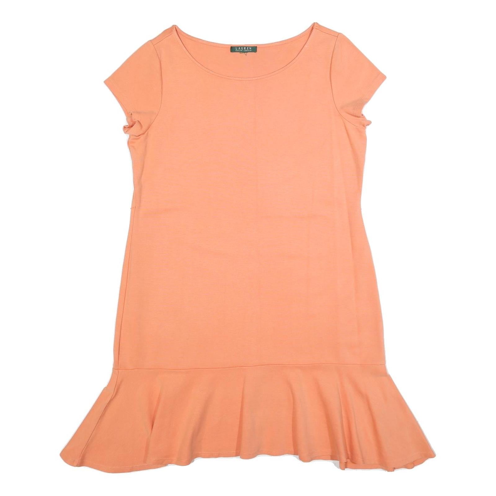 LAUREN RALPH LAUREN Womens Peach Bodycon Viscose Blend Plain Short Sleeve Mini
