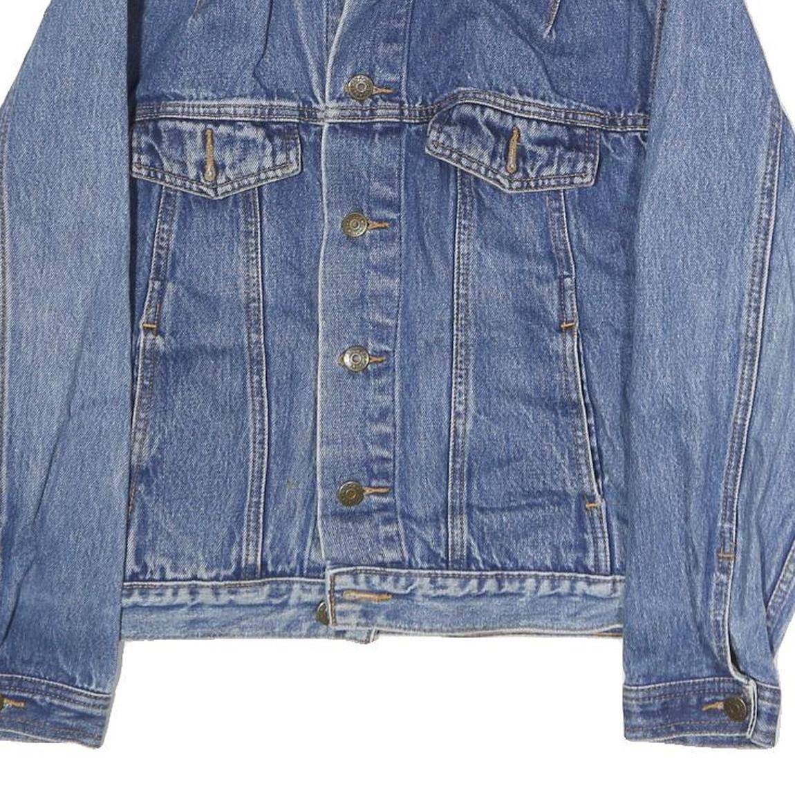 Mens Blue Denim Cotton Jacket S Button Closure Classic Fit Casual Outerwear