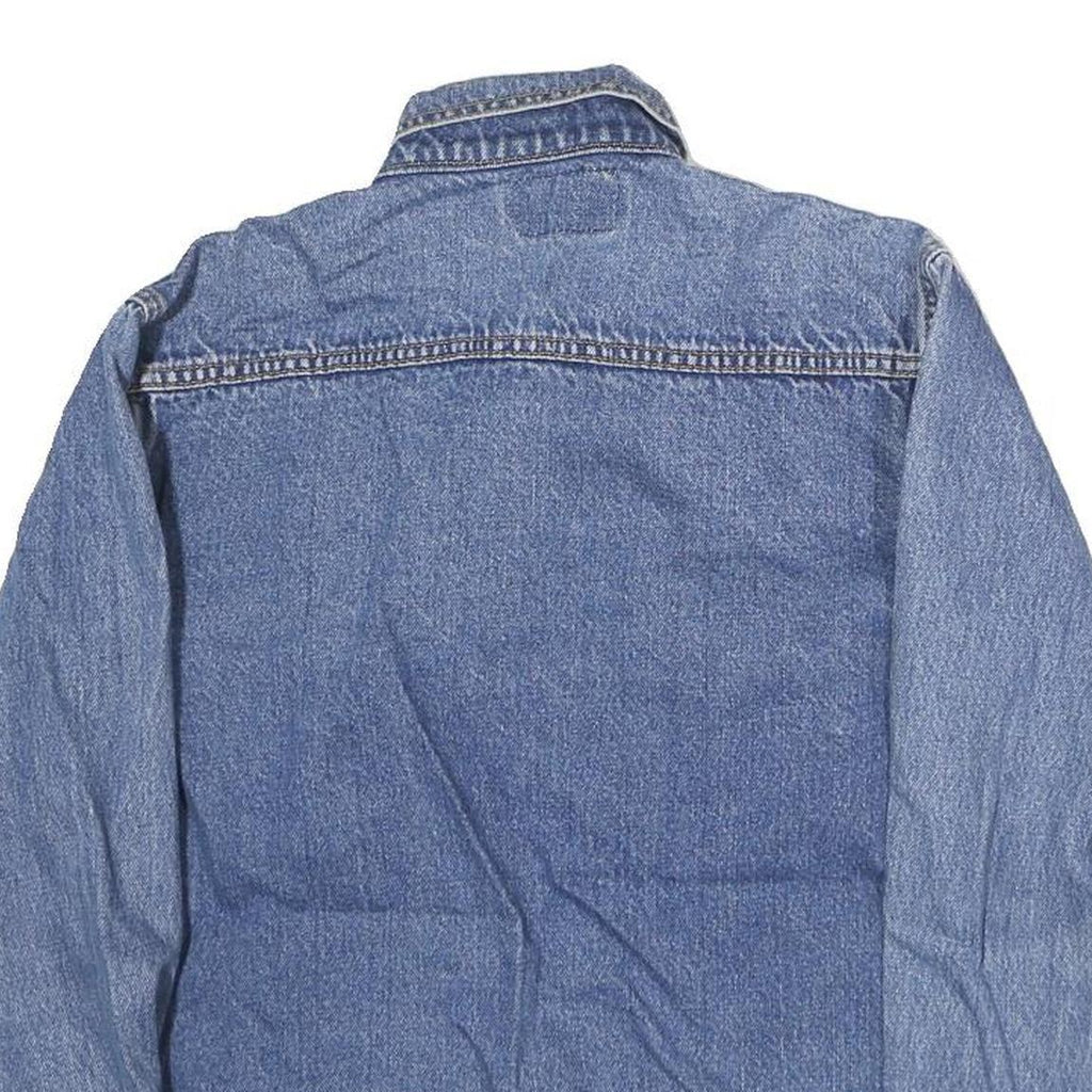 Mens Blue Denim Cotton Jacket S Button Closure Classic Fit Casual Outerwear