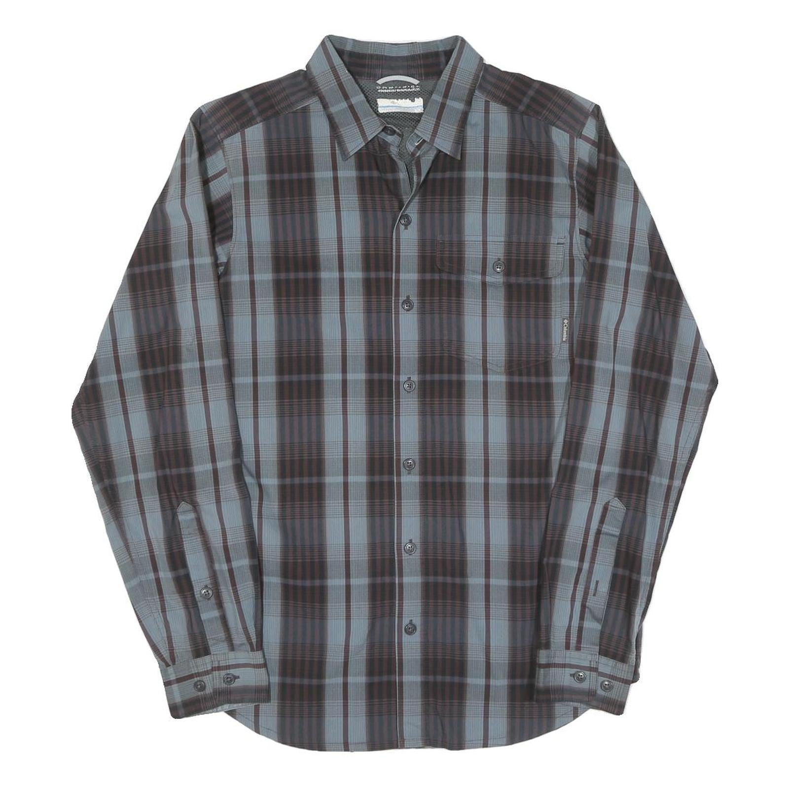COLUMBIA Mens Blue & Brown Plaid Shirt S Outdoor Casual Button Front Cotton