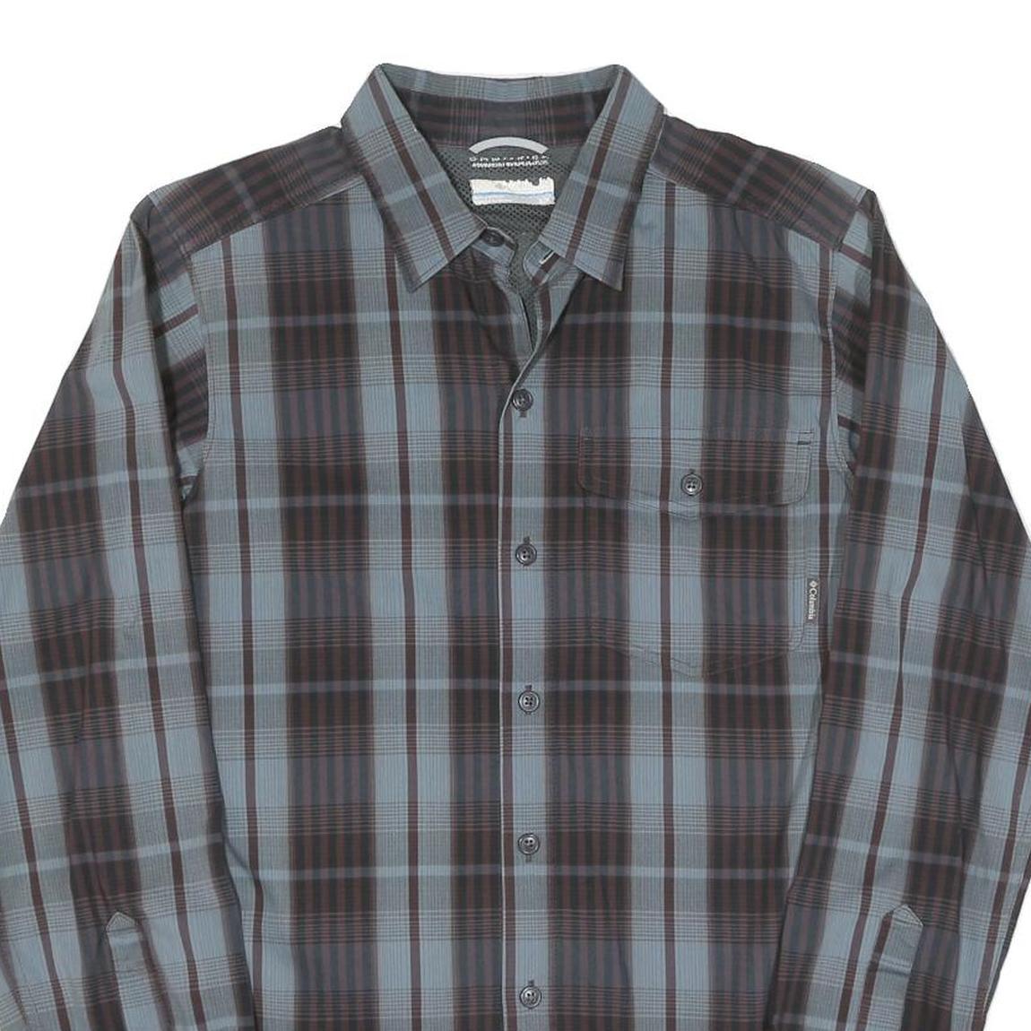 COLUMBIA Mens Blue & Brown Plaid Shirt S Outdoor Casual Button Front Cotton