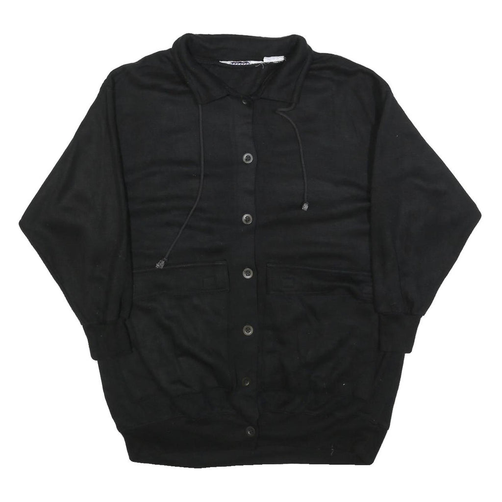 SPECIAL EVENTS Womens Black Collared L Cotton Blend Sweatshirt Button Front