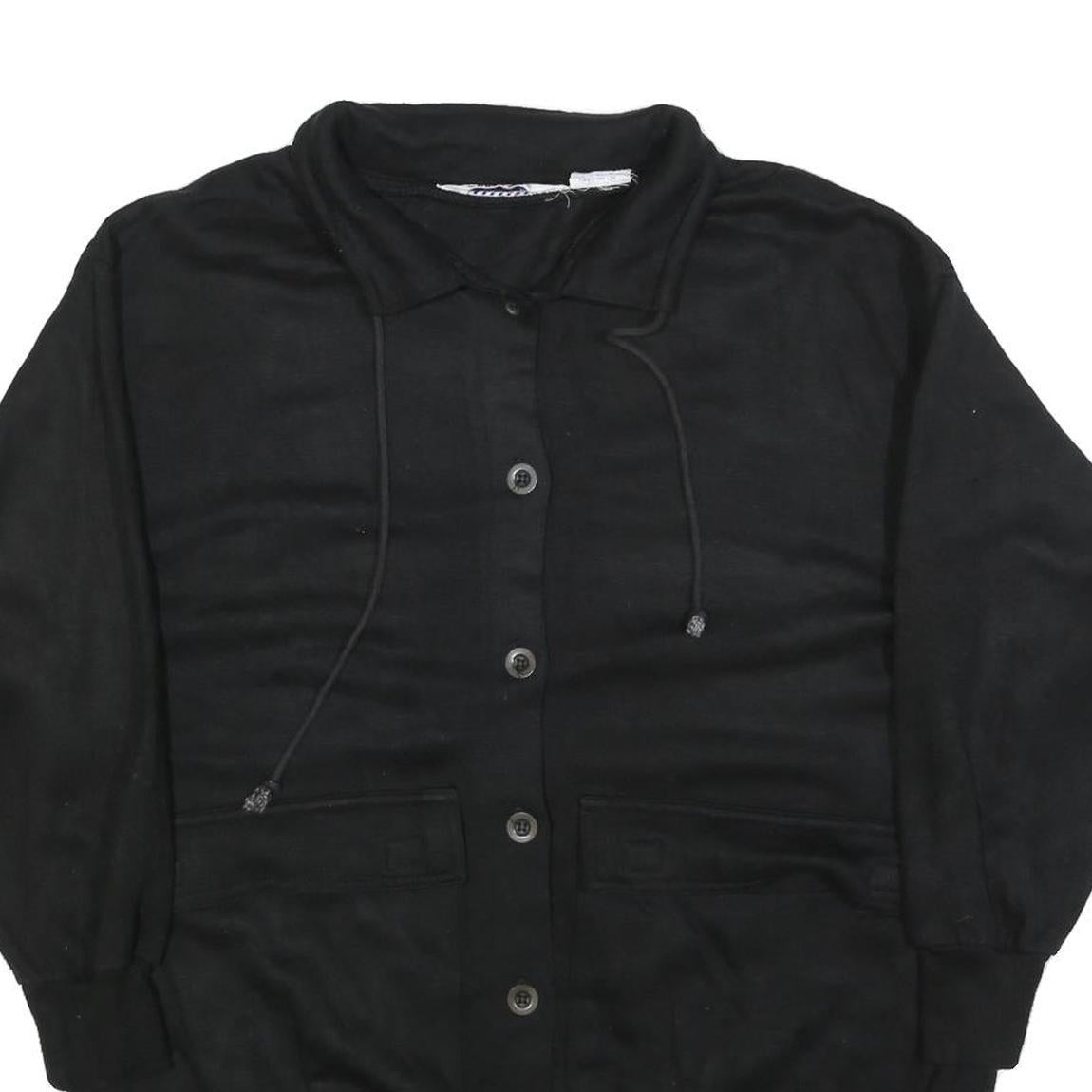 SPECIAL EVENTS Womens Black Collared L Cotton Blend Sweatshirt Button Front