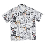 Mens White & Black Cartoon Wanted Print Shirt L Polyester Blend Short Sleeve