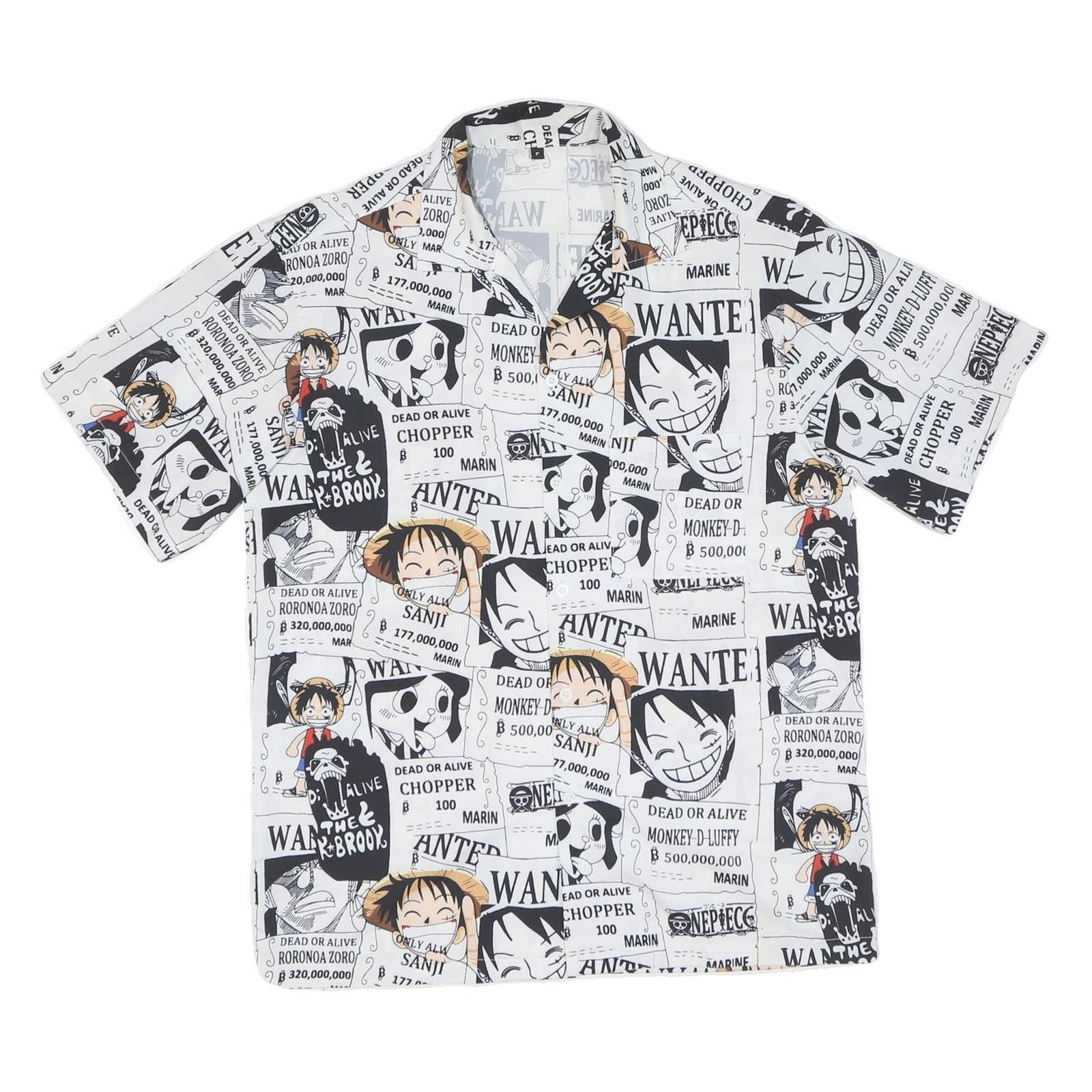 Mens White & Black Cartoon Wanted Print Shirt L Polyester Blend Short Sleeve