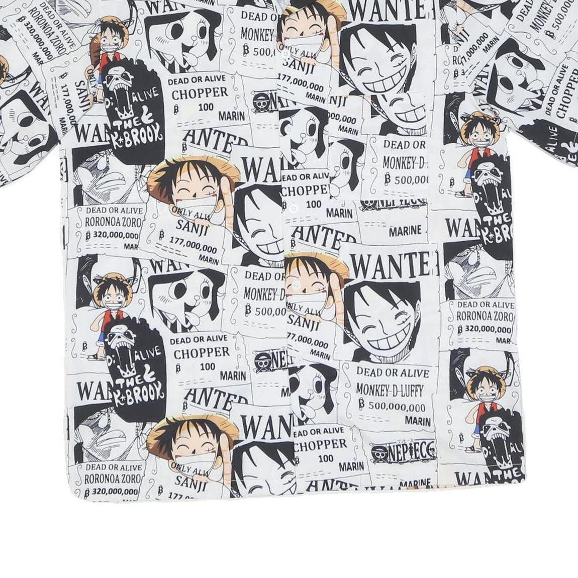 Mens White & Black Cartoon Wanted Print Shirt L Polyester Blend Short Sleeve